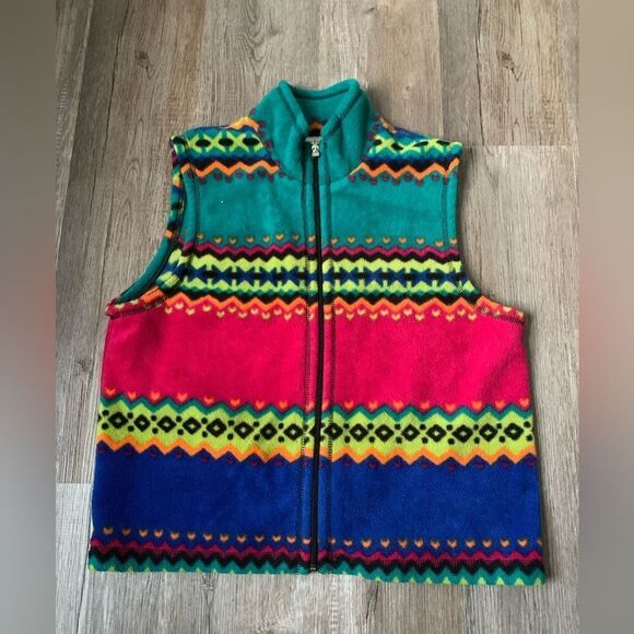 Susan Bristol Jackets & Blazers - VTG Funky Vest Jacket Full Zip Multi Color Pattern Striped Retro Size M L